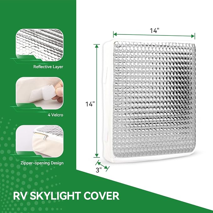 2 Pack RVINGPRO 14’’x14’’ RV Vent Insulator with Reflective Surface & No-Slip Design, RV Skylight Cover Fits for Standard RV Shower Skylight, with Storage Bag | 3 Layers to Reduce Heat Transfer