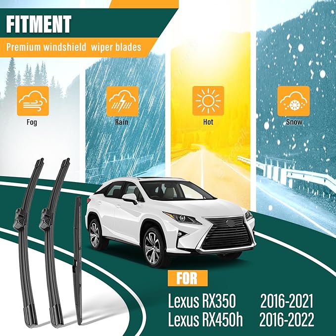 Windshield Wiper Blades Replacement for Lexus RX350 RX450h 2016 2017 2018 2019 2020 2021 2022,Original Equipment Replacement Front Rear Wiper Blade Set - 26" 20" 16" (Set of 3)