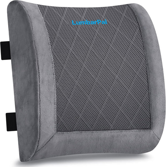 Lumbar Support Pillow for Office Chair Back Support Lumbar Pillow for Car, Gaming, Office Chair - Improve Sitting Posture & Back Pain Relief, Memory Foam, Adjustable Straps, Fluffy Grey