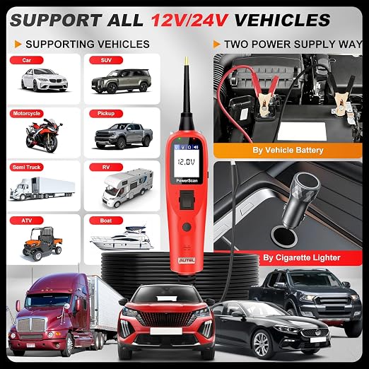 Autel PowerScan PS100 Car Circuit Tester, Universal 12V 24V Automotive Power Circuit Probe Kit with 40FT Cable, AC/DC/Continuity/Probe/Signal Test, Activate Component Electrical System Tool