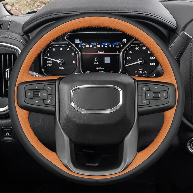 MEWANT DIY Stitching Car Steering Wheel Wrap Cover for GMC Sierra 1500 2019-2023 / Sierra 1500 Limited 2022 / Sierra 2500 2020-2024 / Sierra 3500 2020-2024 / Yukon (XL) 2021-2023 Accessories(3D Style)