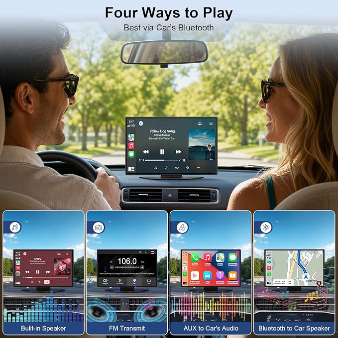 9" Wireless Apple CarPlay & Android Auto CarPlay Screen with 4K Dash Cam, Portable CarPlay Display with 1080p Backup Camera, GPS Navigation, Mirror Link, Bluetooth 5.0, FM, Voice Control