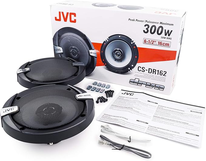 JVC CS-DR162 DRVN Series 6.5 Inch 2-Way 300 Wats Car Speakers (Coaxial)- Set of 2 (Black) with horn ring sound enhancer