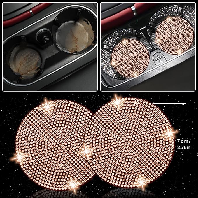 NBTEPEM 8 pcs Bling Car Accessories Set for Women, Steering Wheel Cover, Sparkly Seat Belt Covers, Bling Gear Shift Cover, Universal Fit Most Cars (Champagne Diamond)