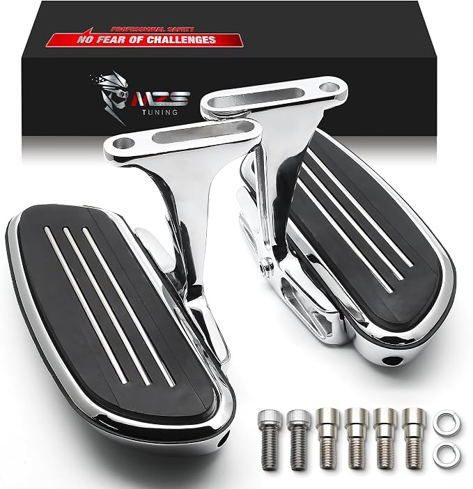 MZS Motorcycle Passenger Floorboards, Chrome Touring Footboards Floor Boards Rear Foot Pegs Mount Bracket Kit Compatible with Electra Glide/Road Glide/Road King/Street Glide/Ultra Limited