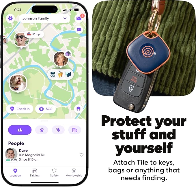 Life360 Tile - Bluetooth Tracker, Keys Finder and Item Locator for Keys, Bags and More. Phone Finder. Both iOS and Android Compatible. 1-Pack (Navy Blaze)