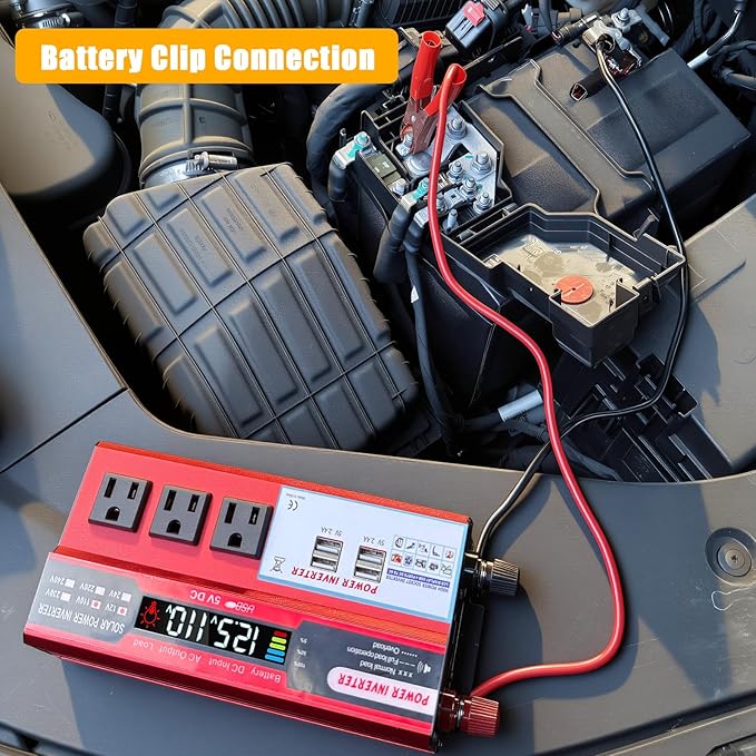 ALSO GO 1000W Power Inverter 12V DC Volt to 110V AC Car Inverter with LCD Screen Display, 3 AC Outlets, 4X 2.4A USB Port, Car Power Converter for Truck, Home, Vehicles, Laptop, Trip