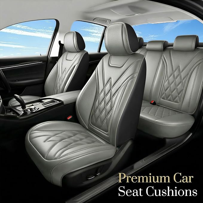 Fit Explorer Car Seat Covers for Ford Explorer 2007-2025 2026 - Luxury Leather, Anti-Slip, All-Weather Seat Cushions, Waterproof & Breathable, Airbag Compatible, Full 5-Seat Set (Gray)