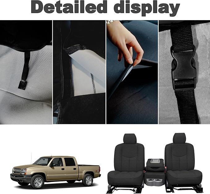 Seat Covers for Chevy Silverado & GMC Sierra 1500 1999 2000 2001 2002 2003 2004 2005 2006 Heavy Duty Cloth Protector Interior Accessories，Waterproof & Machine Washable-Black (Front)