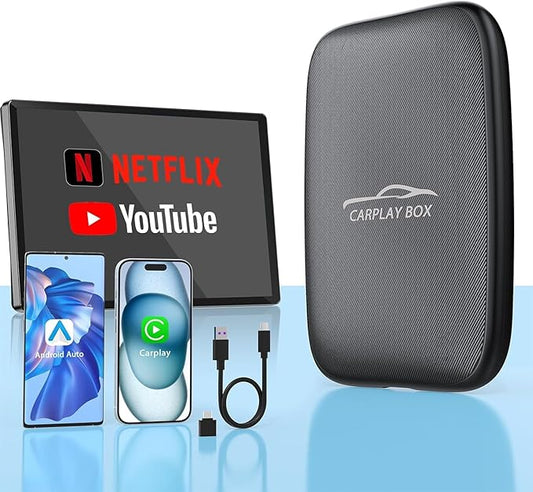 2026 New Wireless CarPlay Adapter Support Netflix/YouTube/TF, 5-in-1 Android Auto & Carplay Adapter with USB-A and USB-C Cables,Convert Wired to Wireless Apple Dongle, Video Box Car Play for iOS 10+