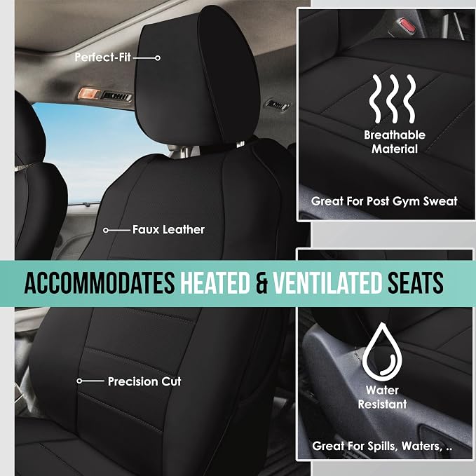 FH Group Custom Fit Car Seat Covers Specifically Made for 2021-2024 Toyota Sienna 7-8 Seater, Faux Leather Automotive Seat Covers - Front Set Black