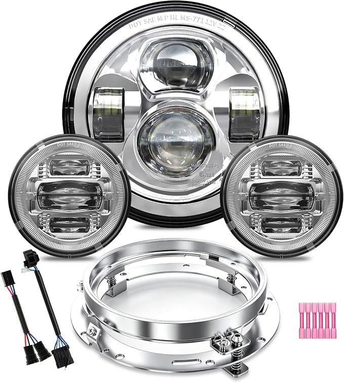 Z-OFFROAD New 7 Inch Motorcycle LED light 4.5" Fog Passing Lights, DOT Kit Compatible with Harley Davidson Road King Electra Glide Ultra Classic Heritage Softail Fat Boy Street Glide, Chrome