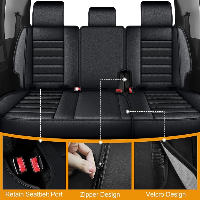 IKABEVEM for Dodge Ram 1500 Seat Covers 2012-2024 2025 2026 | Ram 2500 3500 2012-2026 Seat Covers Seat Cushion Cover with Faux Leather(Flat Bench,Full Set,Black&Grey)