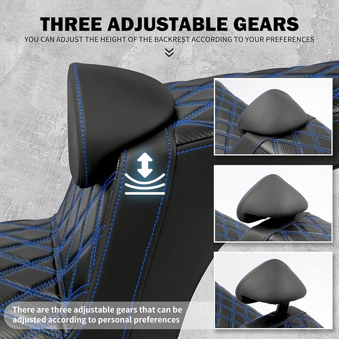 Motorcycles Driver Passenger Seat Cushion Pad One-Piece Seat Leather Pillion with Driver Backrest Fit for Harley Softail Low Rider FXLR FXLRS Sport Glide FLSB 2018-Up (Blue Stitching)