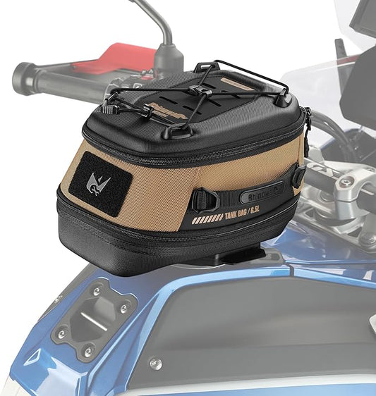 Rhinowalk Motorcycle Tank Bag 5L-6.5L with Strong Magnetic Quick Release Magnetic Tank Bag with Rain Cover fits Harley Davidson, Indian, Honda, Yamaha, Suzuki and More-Brown