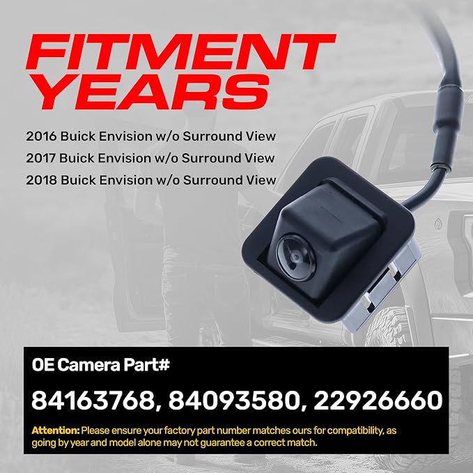 Master Tailgaters Replacement for Buick Envision w/o Surround View (2016-2018) Rear View Backup Camera OE Part # 84163768, 84093580, 22926660