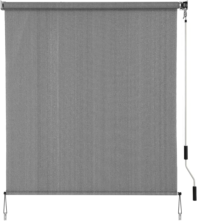 SMONTER Outdoor Sunshade Roller Shade 6'W x 8'H (72" Wx96 H), Exterior Cordless Roll Up Shades Blinds, UV Protection Shade Cloth with Crank Operation for Outside Windows Patio Porch Gazebo, Dark Grey