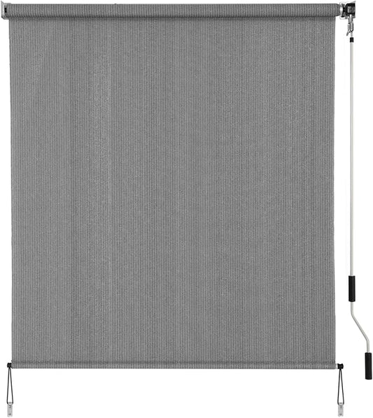 SMONTER Outdoor Sunshade Roller Shade 6'W x 8'H (72" Wx96 H), Exterior Cordless Roll Up Shades Blinds, UV Protection Shade Cloth with Crank Operation for Outside Windows Patio Porch Gazebo, Dark Grey