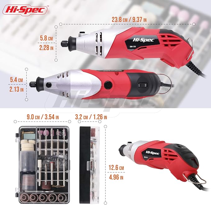 Hi-Spec 17 Piece Metal Hand & Needle File Tool Kit Set and Rotary Tool Kit Set 170W 1.4A with 121 Piece Dremel Compatible Bit Accessories