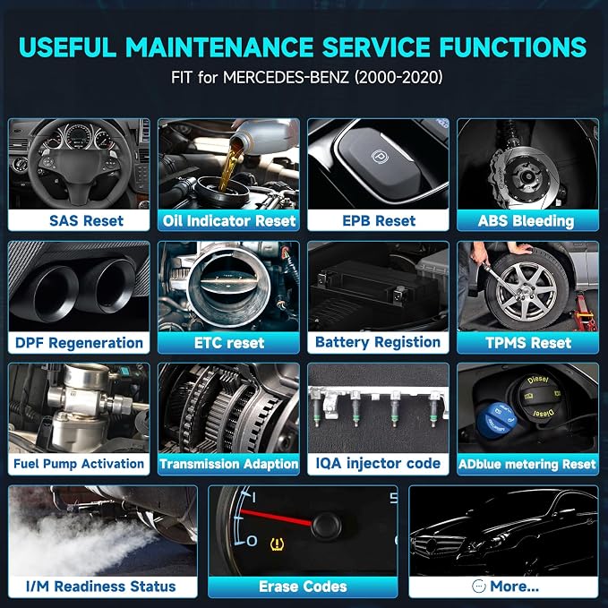 ANCEL BZ700 Mercedes Benz Sprinter/Vaneo/Vito/Viano/V/Metris/Citan/X Smart OBD2 Scanner, Full System Automotive Car Code Reader with All Reset Services, Battery Reset ABS Bleed Airbag EPB Oil SAS TPS