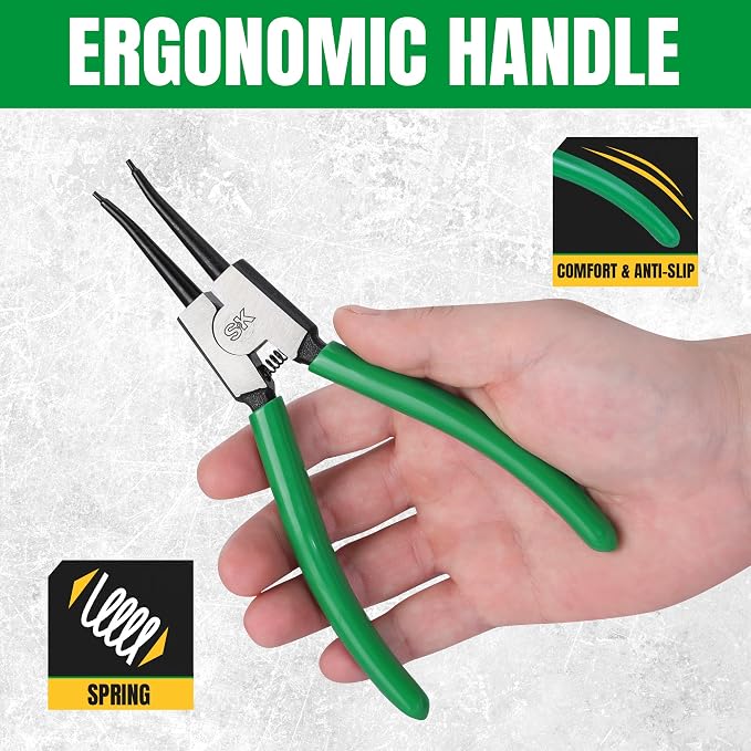 SK 7-Inch Snap Ring Pliers, External Circlip Pliers with Straight Jaw, Tip Diameter 0.07'', Premium CR-V Steel