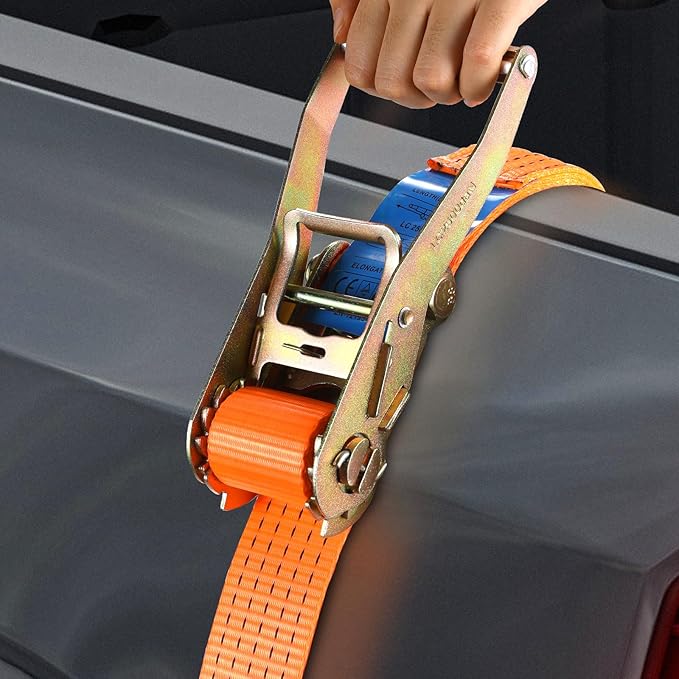 TLGREEN 4 Pack 2 in x 27 FT Flat Hook Ratchet Straps (11,000 lbs Break Strength), Heavy Duty Tie Down Straps for Trucks (Orange)