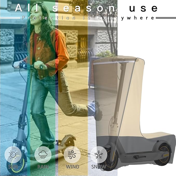 Electric Scooter Cover Waterproof Outdoor - 300W-3000W All Season Universal Fit, Heavy Duty Oxford Fabric, Dustproof Windproof, Better Fit Design (Khaki & Black, 54X28X52)