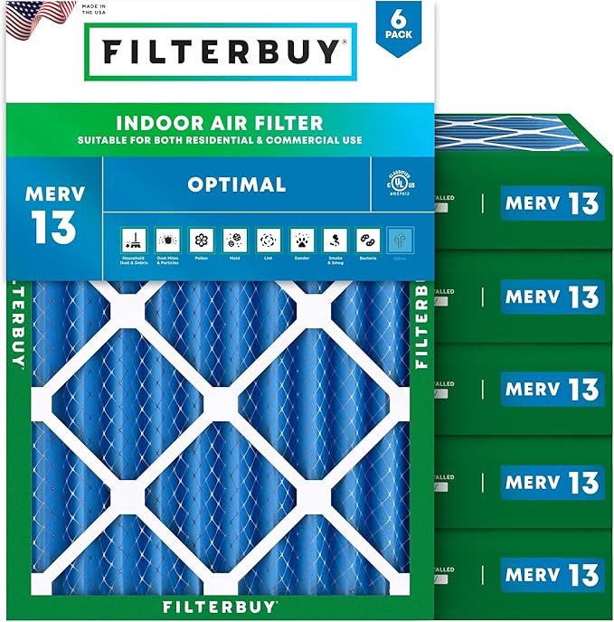 Filterbuy 25x29x4 Air Filter MERV 13 Optimal Smoke & Allergy Defense (6-Pack), Electrostatic Pleated HVAC AC Furnace Filters Replacement (Actual Size: 24.38 x 28.38 x 3.63)
