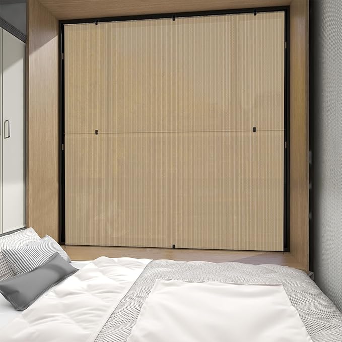 Patio Shades Roll Up Outdoor 8'Wx12'H Foldable Roller Shade Patio Blinds Exterior Block Sun Screen for Outside Porch Deck Balcony Pergola Carport, Beige
