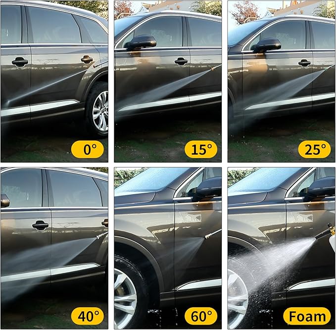 POHIR Short Pressure Washer Gun with Foam Cannon, 1/4 Inch Quick Connector, with 5 Pressure Washer Nozzle Tips 4500 PSI,Transparent 1 Liter