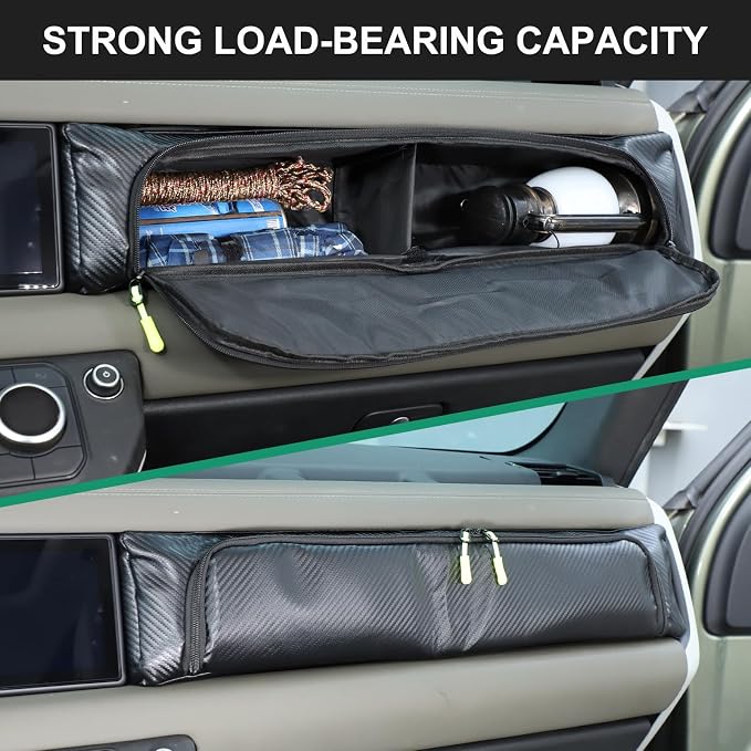 PIUGILH Dashboard Glove Storage Bag Compatible with Land Rover Defender 90 110 130 2020-2026 Accessories, Center Console Front Passenger Dash Board Storage Bag Organizer, 1Pcs (Carbon Fiber Black)