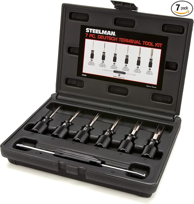 Steelman 7-Piece Deutsch Terminal Tool Kit for Auto Techs, Remove Terminal Block Wires Without Damage, Tools for 4, 8, 12, 14, 16, and 20 Gauge Wire Terminals, Wedge/Removal Tool and Screwdriver