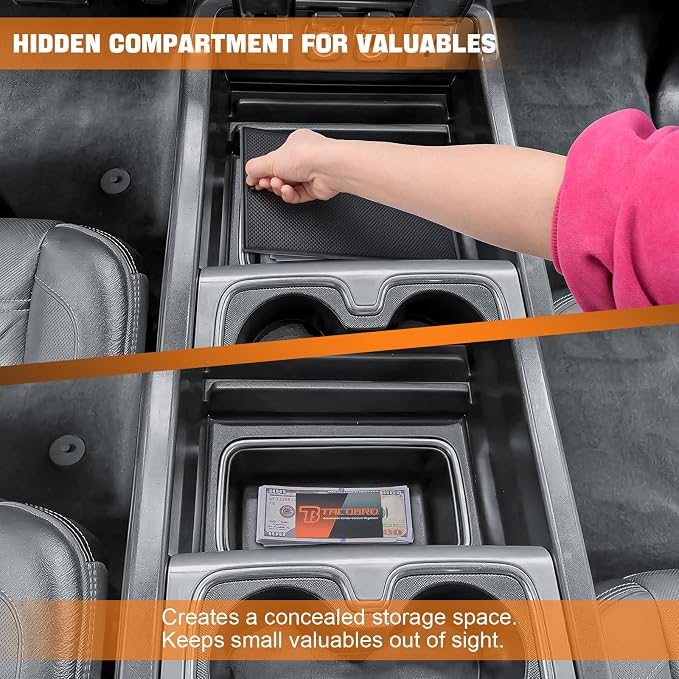 Center Console Organizer Set Compatible with GMC Sierra 1500/Chevy Silverado 1500 2014-2018, Sierra/Silverado 2500/3500 HD 15-19,Full Center Console Organizer + Secret Compartment Cover + Console Inse