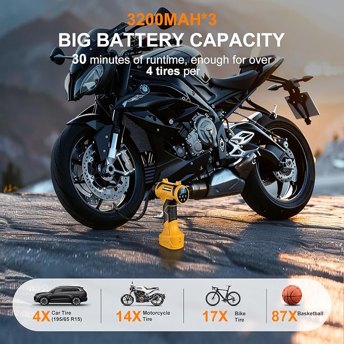 𝟗𝟔𝟎𝟎𝐦𝐀𝐡 Tire Inflator Portable Air Compressor - Corded/Cordless Tire Inflator - 𝐁𝐚𝐭𝐭𝐞𝐫𝐲 & 12V DC, Faster Inflation Handheld Air Compressor, 160PSI Air Pump for Car, SUV, Motorcycle, Bike