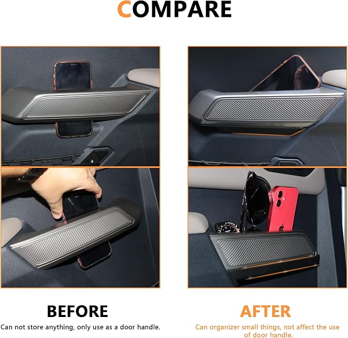 Center Console Shifter Organizer Tray + Front Rear Door Handle Storage Box for 2021 2022 2023 2024 2025 New Ford Bronco 4 Door Interior Accessories 5 Pack Black