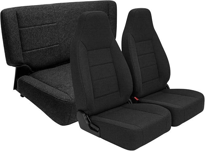 Custom Seat Covers for Jeep Wrangler TJ 1997 1998 1999 2000 2001 2002 Heavy Duty Cloth Protector Interior Accessories，Waterproof & Machine Washable, Foam Padded - Black（Front & Rear）