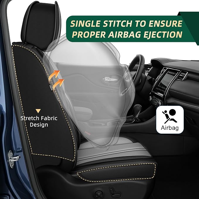Seat Covers Fit for Jeep Grand Cherokee 2005-2025 2026 - Waterproof Faux Leather Car Seat Covers-2PCS Front Seat Covers(Black&Gray)