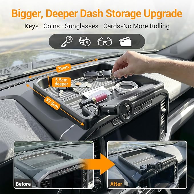 Dashboard Phone Holder Compatible with 2021-2025 Ford F150 Without Speaker Center Console Organizer Dashboard Phone Multi-Mount Kit for F150 Accessories(f150 2021-2025 w/o sub)
