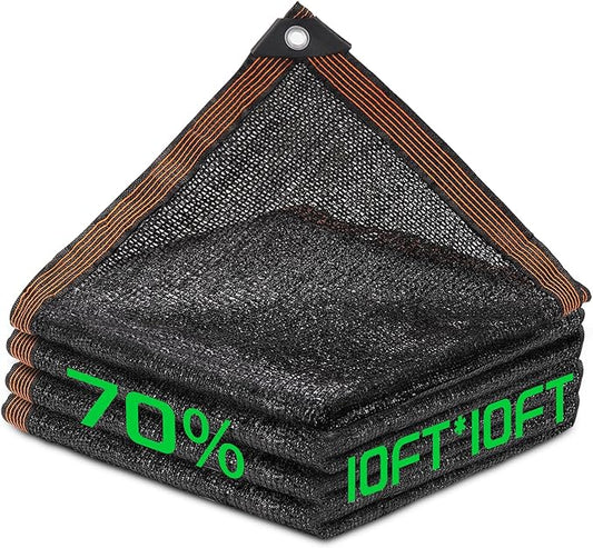 70% Shade Cloth, HDPE Mesh Tarp with Reinforced Grommets, Outdoor Sun Shade Net for Greenhouse, Plants, Garden, Pergola, Patio, Chicken Coop (10FT*10FT)