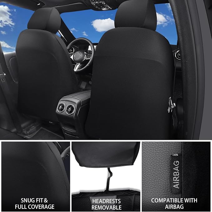 CAR PASS 3D Air Mesh Seat Covers for Car, Leather Car Seat Cover Front Seats, Breathable Foam Premium Leather Mesh Front Seat Covers Universal Fit for Cars Sedans Trucks Vans SUVs, Black Gray