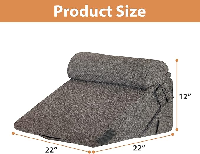 BIEEZZK Orthopedic Bed Wedge Pillow Set 3Pcs, Adjustable Memory Foam, Pillow Wedge for Post Surgery, Back Pain Relief, Triangle Pillows for Acid Reflux, Snoring, GERD, Dark Grey
