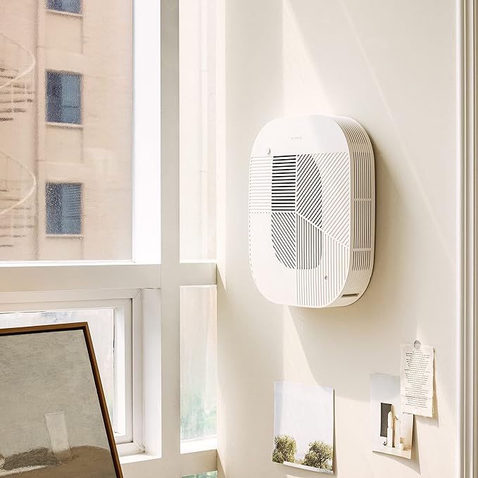 KOMMA Lov Air Purifier for Bedroom, 3.1 inch Slim Wall mount & Stylish Standing type, Hepa Filter Air Cleaner, Remove Fine Dust, Smoke. (CreamWhite)