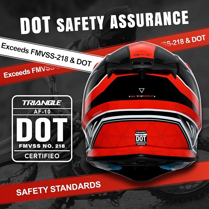 TRIANGLE Adult Dirt Bike Helmet Full Face Motorcycle Helmets with Adjustable Goggles & Gloves - DOT/FMVSS-218 Certified Motocross Helmet for Off-Road ATV BMX UTV