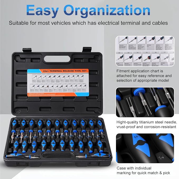 23PCS Universal Terminal Removal Tool Kit, Pin Electrical Terminal | Wire Connector Removal, Terminal Release Electrical Connector Removal Tool Kit for American Domestic and Imported Vehicles