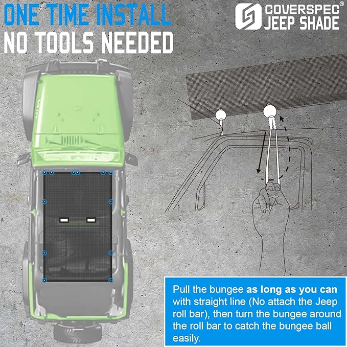 JK Sun Shade Top Compatible with Jeep Wrangler 4 Door 2007 to 2018 Sunshade Sunroof Bikini Cover Blocks UV Wind Noise Black Mesh for Full Length