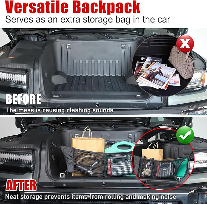 Front Trunk Storage Cargo Net for Hummer EV SUV Pickup Truck Accessories 2022-2024 2025 2026 Expandable Elastic Heavy Duty Trunk Storage Organizer Mesh with 4 Metal Carabiners(Envelope Style)