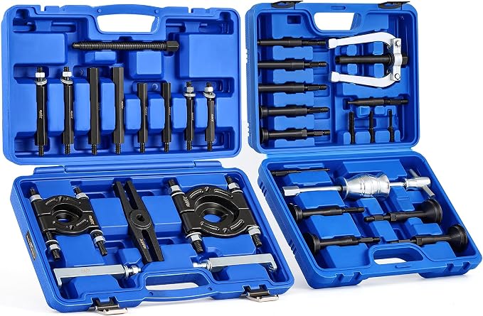 Orion Motor Tech Heavy Duty Disc Brake Caliper Tool Set & 30 pc. 2-in-1 Bearing Puller Tool Set for Wheel Bearing Bushing Axle, Bundle