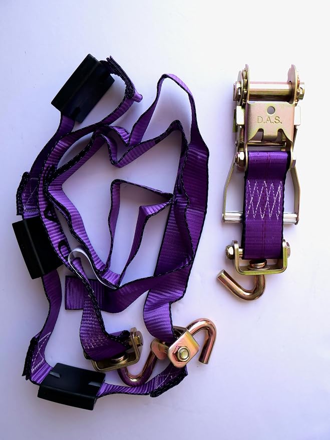 D.A.S. Car Hauler Straps - 2 inches x 11 feet, Set of 4 Wheel Tie Down Straps for Car, Truck, and UTV Transport, Secure Car Tie Dow, Three Cleat Design | Purple Color