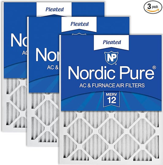 Nordic Pure 12x20x1 (Actual Size: 11 1/2 x 19 1/2 x 3/4) Pleated MERV 12 Air Filters 3 Pack
