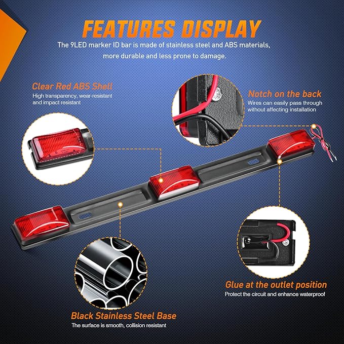 Nilight LED Trailer Light Kit 6 Inch Oval Stop Turn Taillight 2 Inches Round Red Amber Side Marker Lights 9 LED ID Bar for 12V RV Camper Caravan Truck Bus Boat
